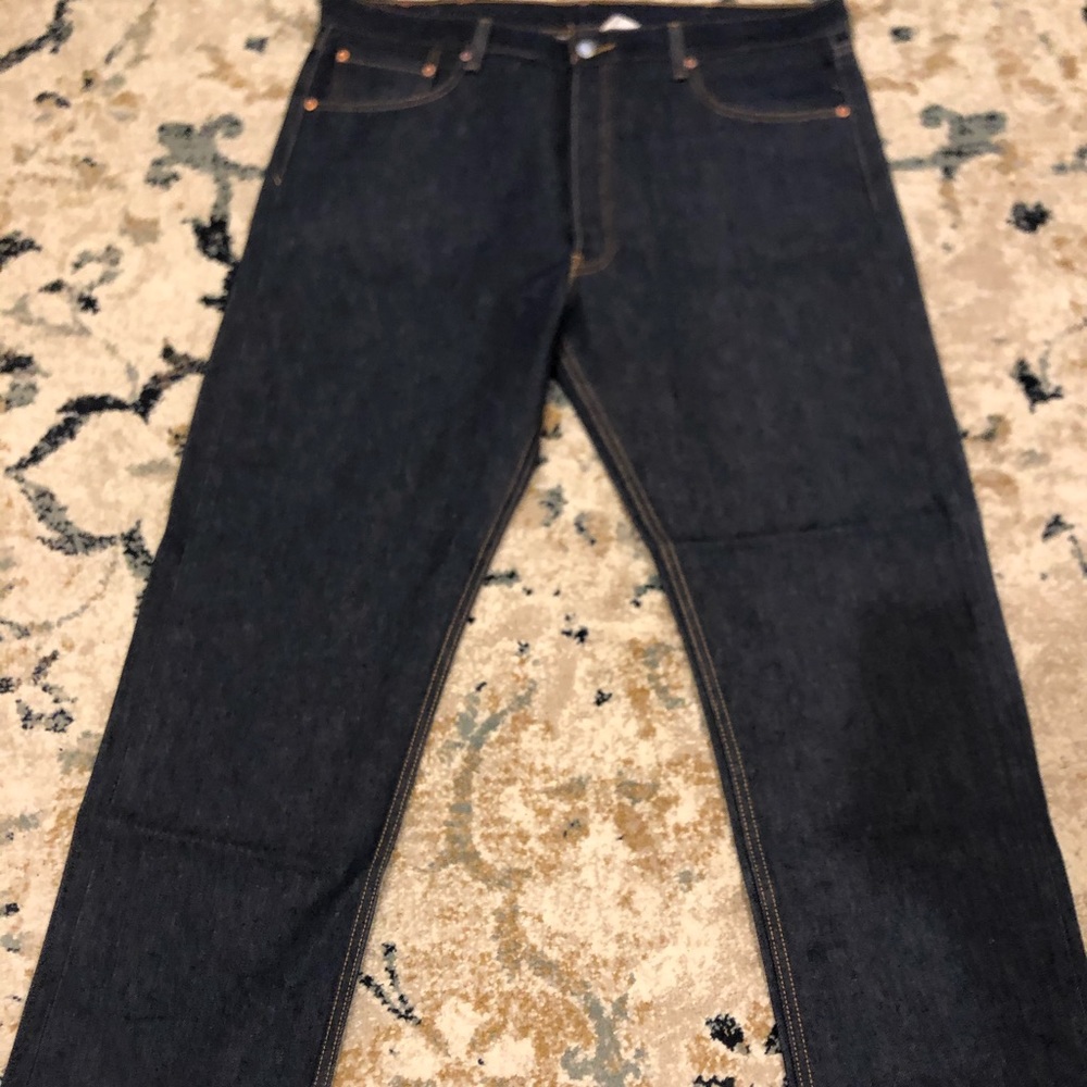 Levi 501 Button Fly Dark Wash Navy Jeans Sz 40x32